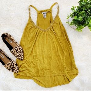 H&M Mustard Green Tank Jeweled Summer Spring